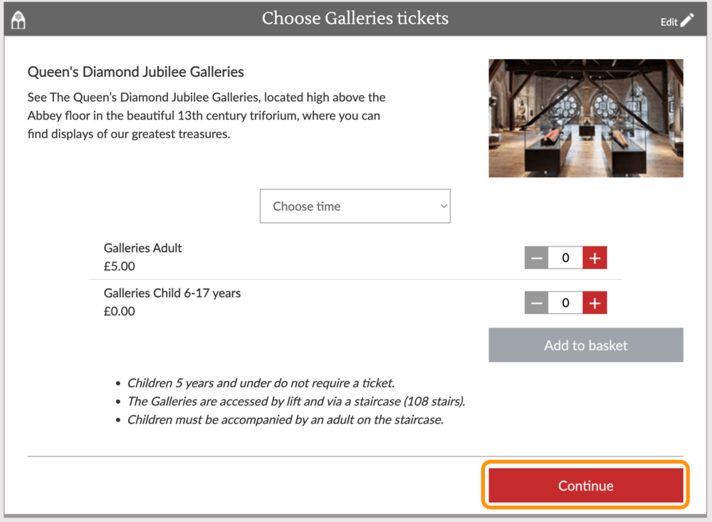 「Queen's Diamond Jubilee Galleries(クイーンズ・ダイヤモンド・ジュビリー・ギャラリーズ)」のチケット追加画面(任意)